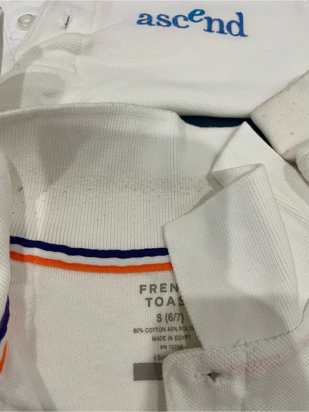 Ascend White Long-Sleeve Polo with Blue Logo - Kids